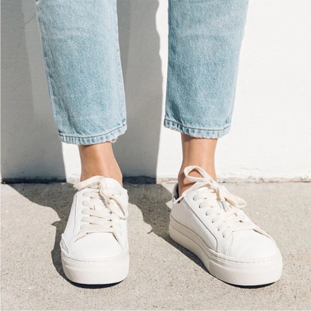 Soludos Ibiza platform sneaker white leather shoe womens - Picture 2 of 4